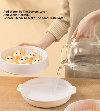 🔥 Microwave Vegetable & Bun Steamer – Healthy Steam Cooking in Minutes